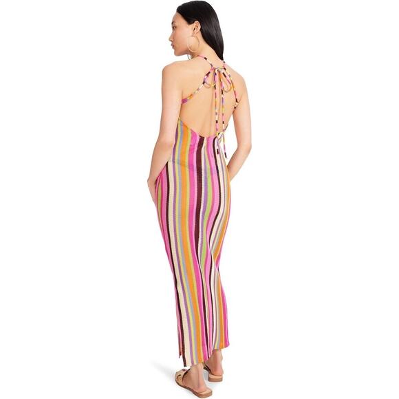 NEW Steve Madden Multicolor Rainbow Striped Sleeveless Halter Maxi Dress Sz S - Picture 3 of 11
